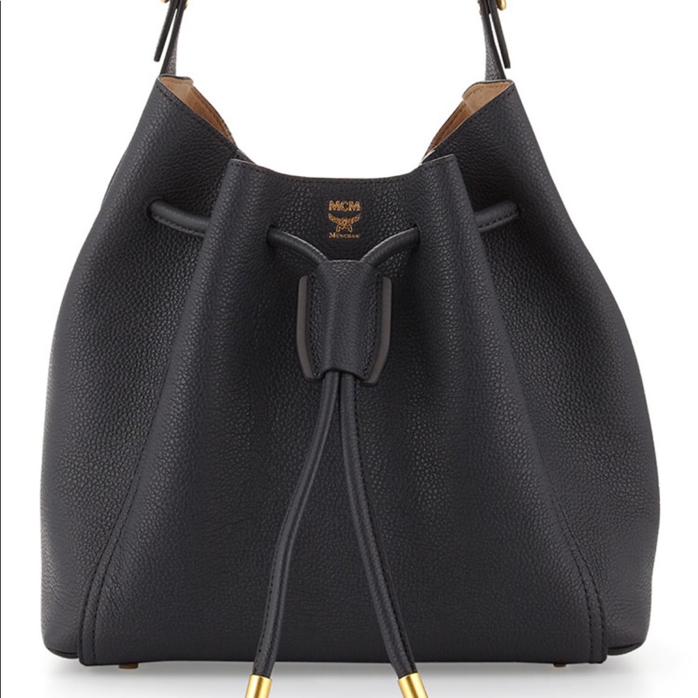 MCM Grained Calfskin Bucket Bag Phantom Gray